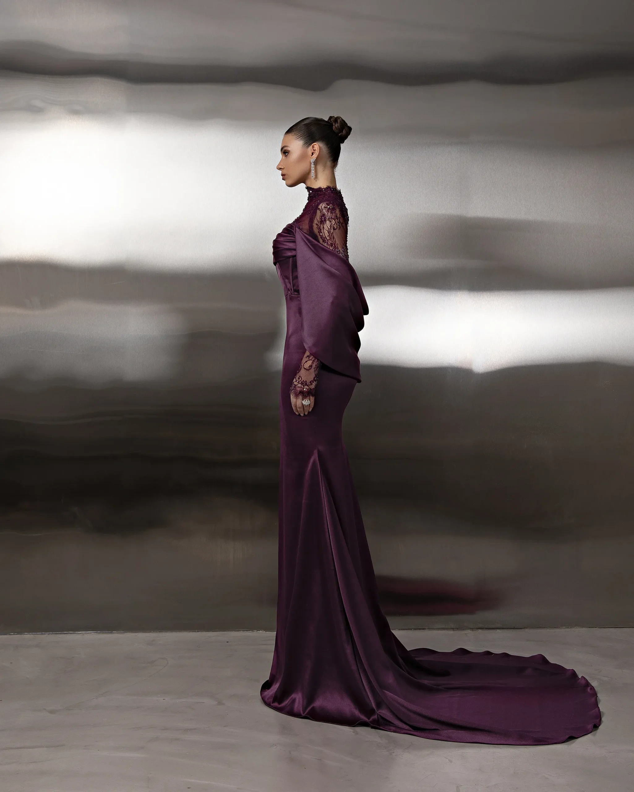 Long-Sleeve Lace Embellished Gown - Image 3