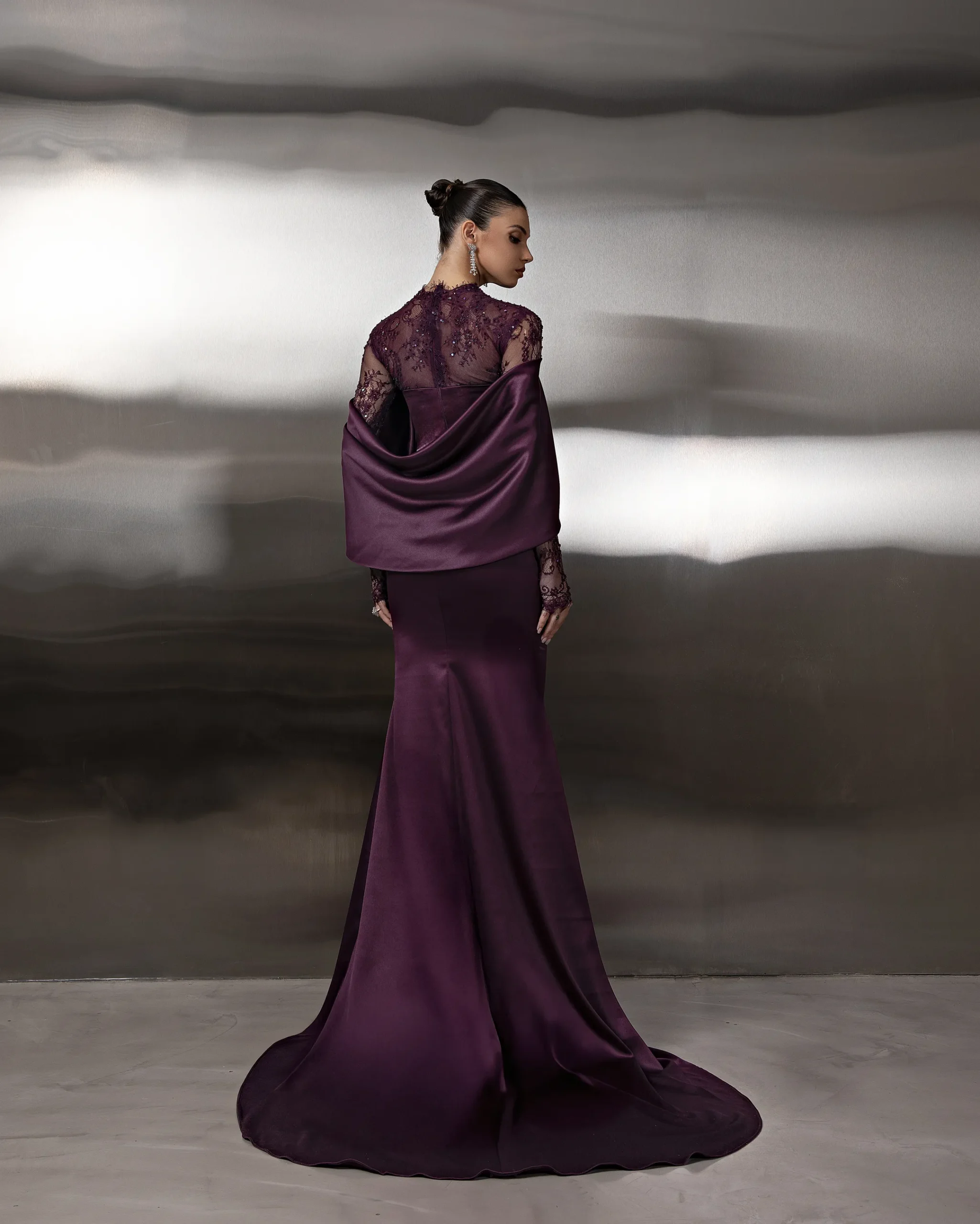 Long-Sleeve Lace Embellished Gown - Image 2