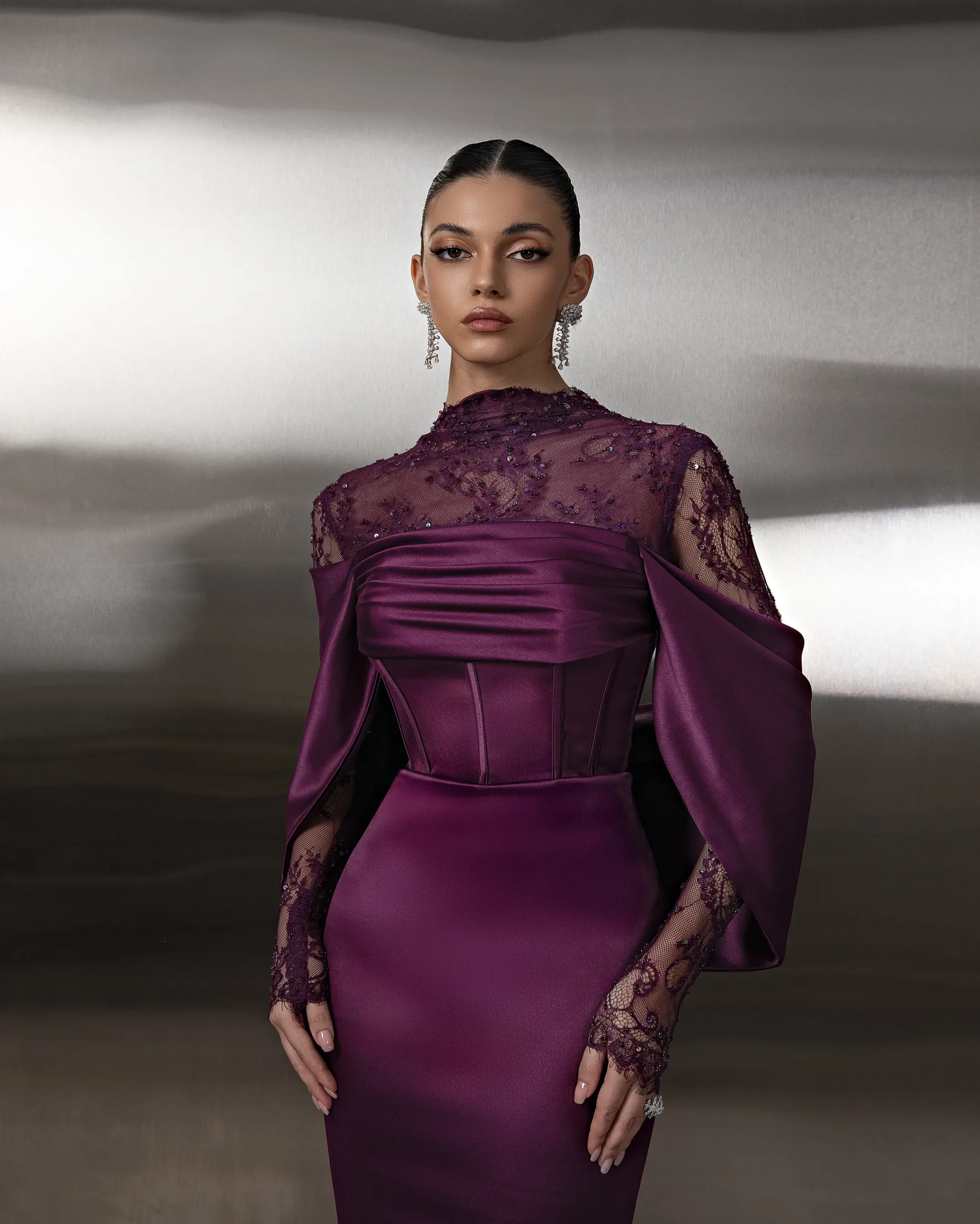 Long-Sleeve Lace Embellished Gown - Image 4