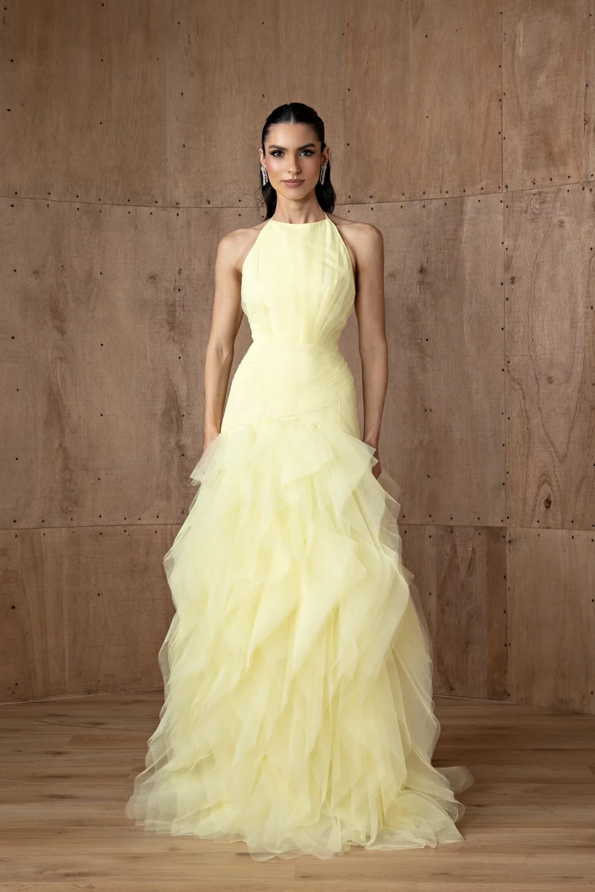 فستان سهرة مكشكشش الرسن - فستان سهرة من التل من 76 فاشون