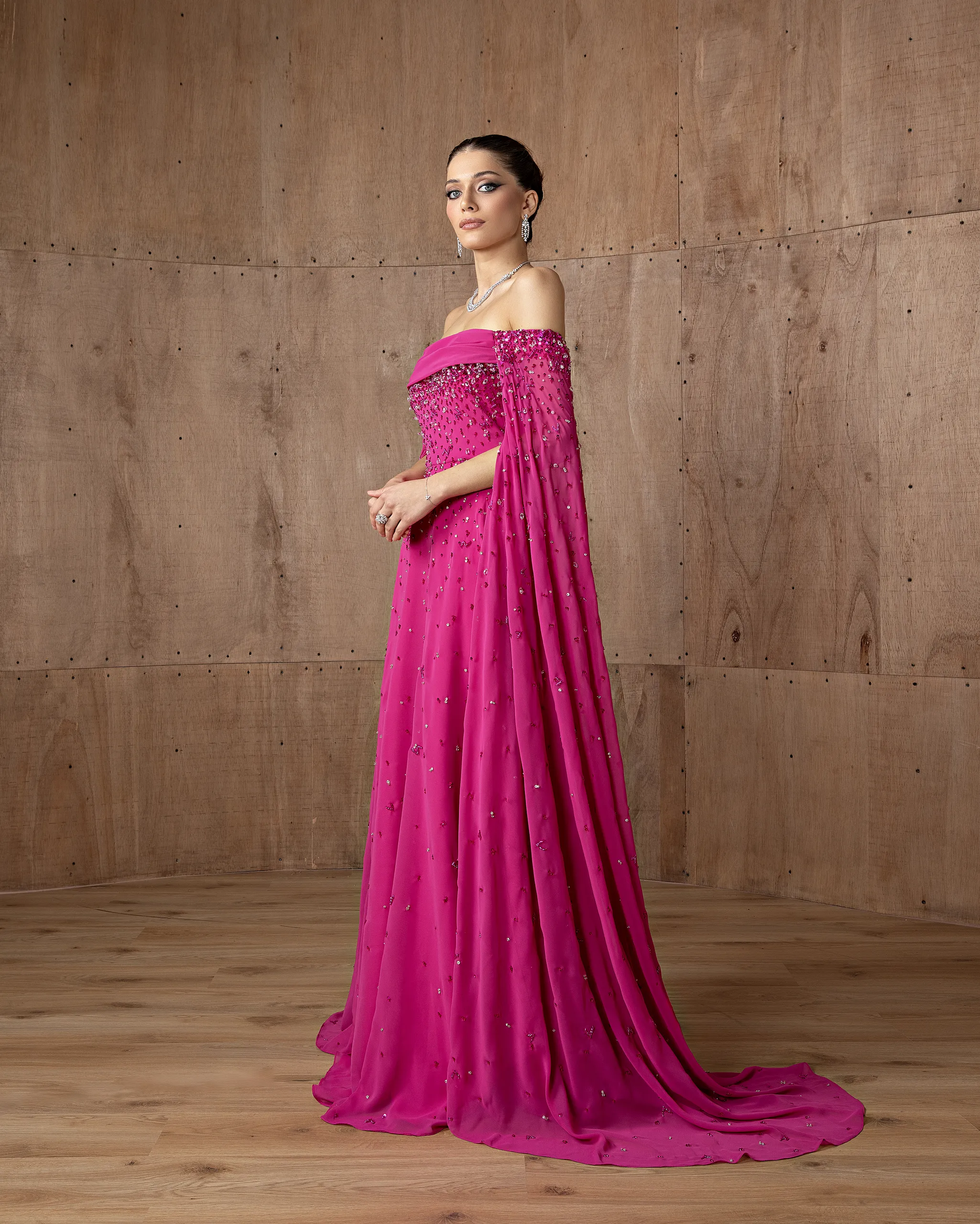 Beaded Cape Gown - Image 3
