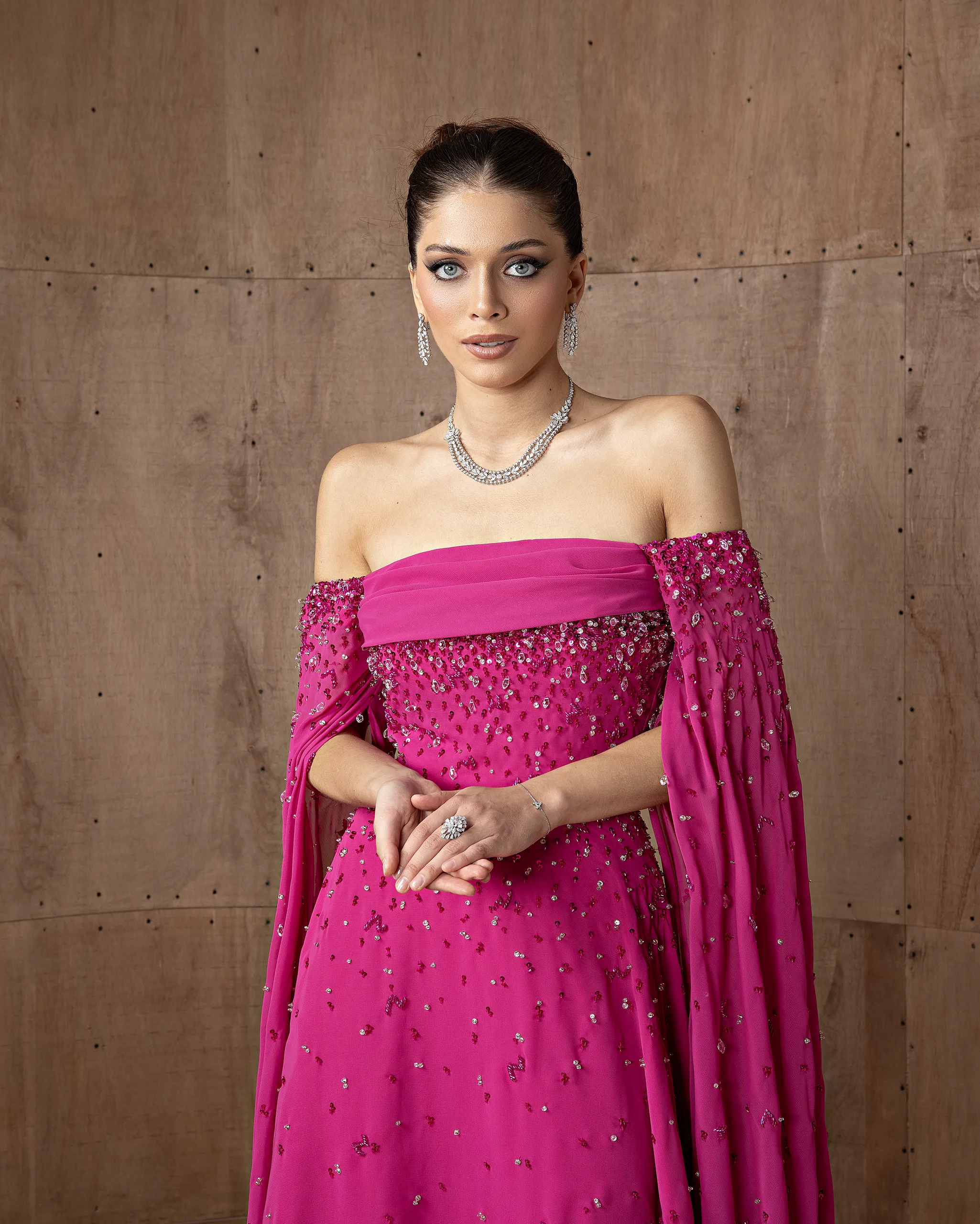 Beaded Cape Gown - Image 4
