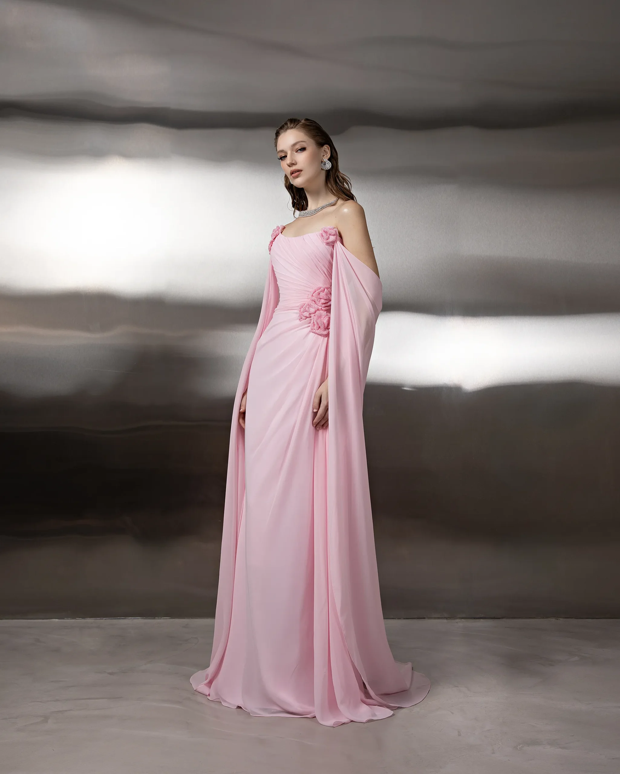 Floral Cape Pleated Gown - Image 3