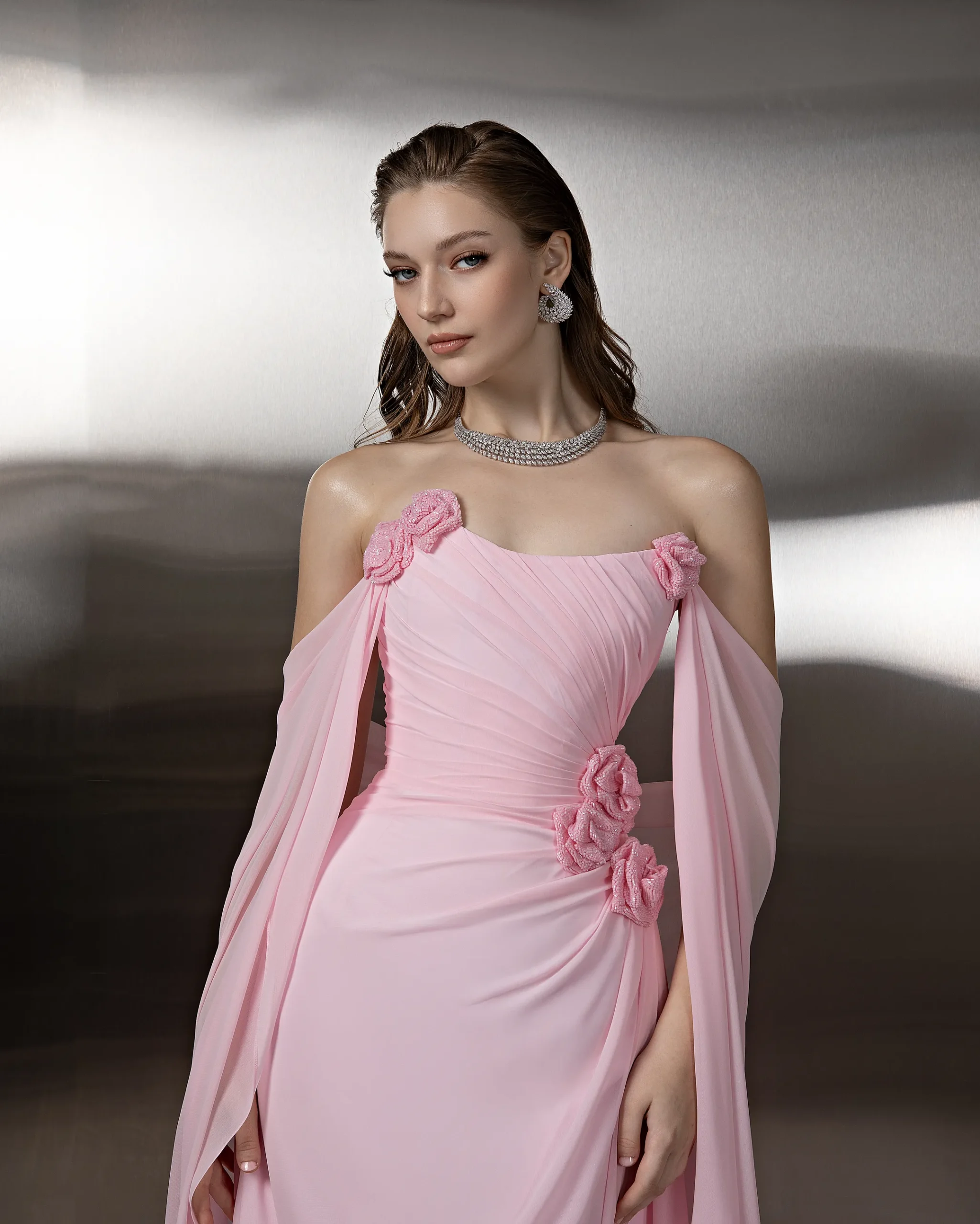 Floral Cape Pleated Gown - Image 4