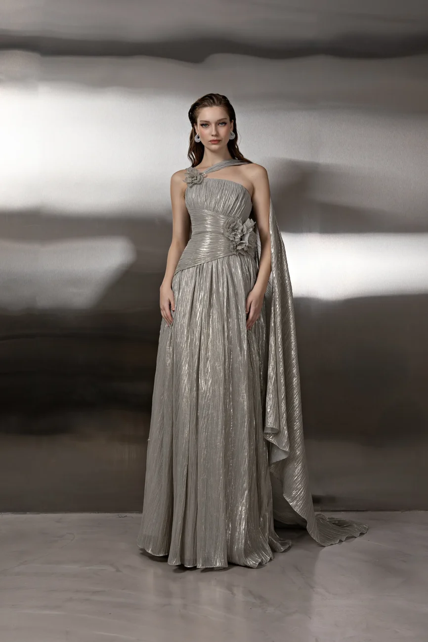 Metallic Floral Gown - metallic evening gown by 76 Fashion