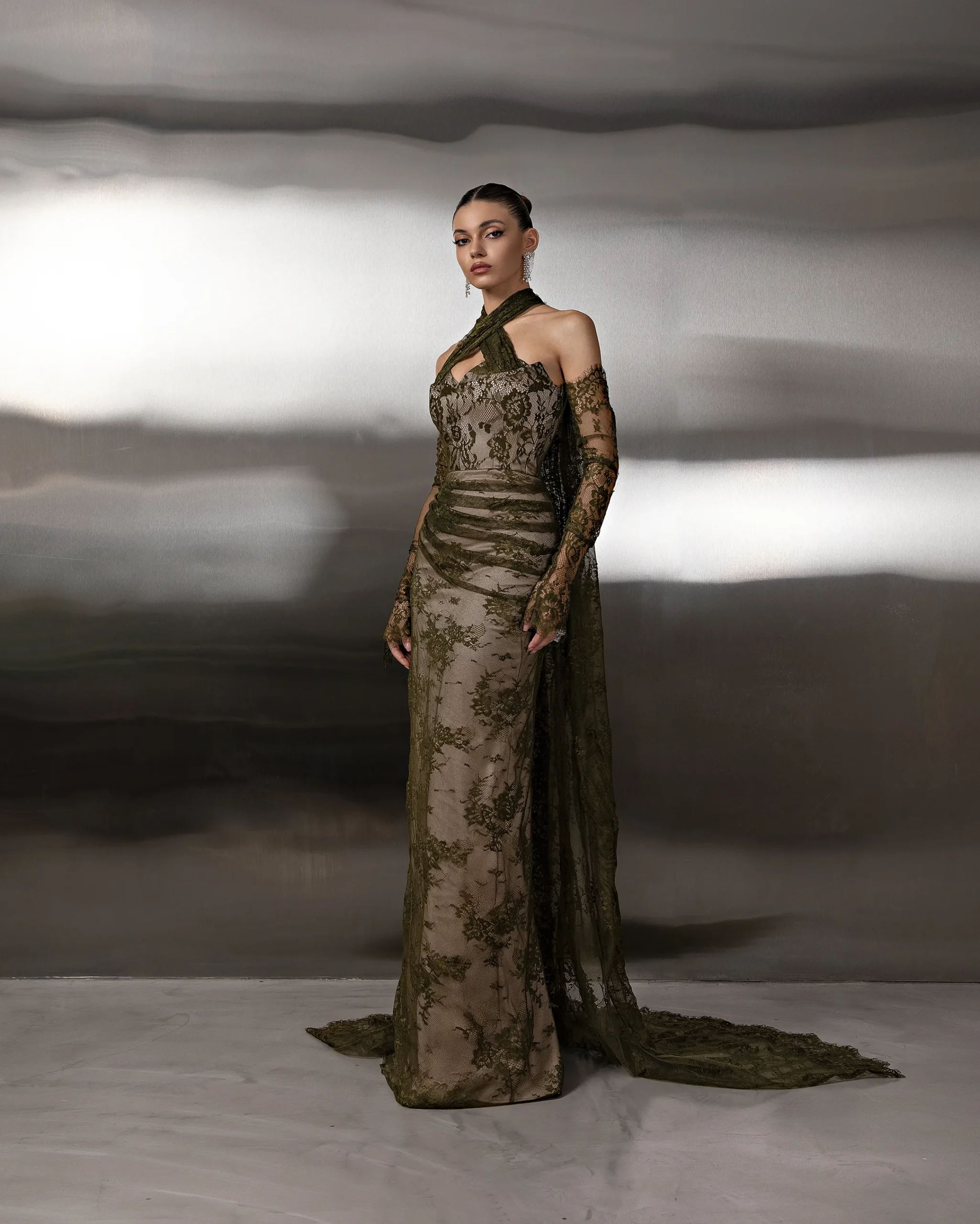 Halter Lace Cape Gown - Image 3