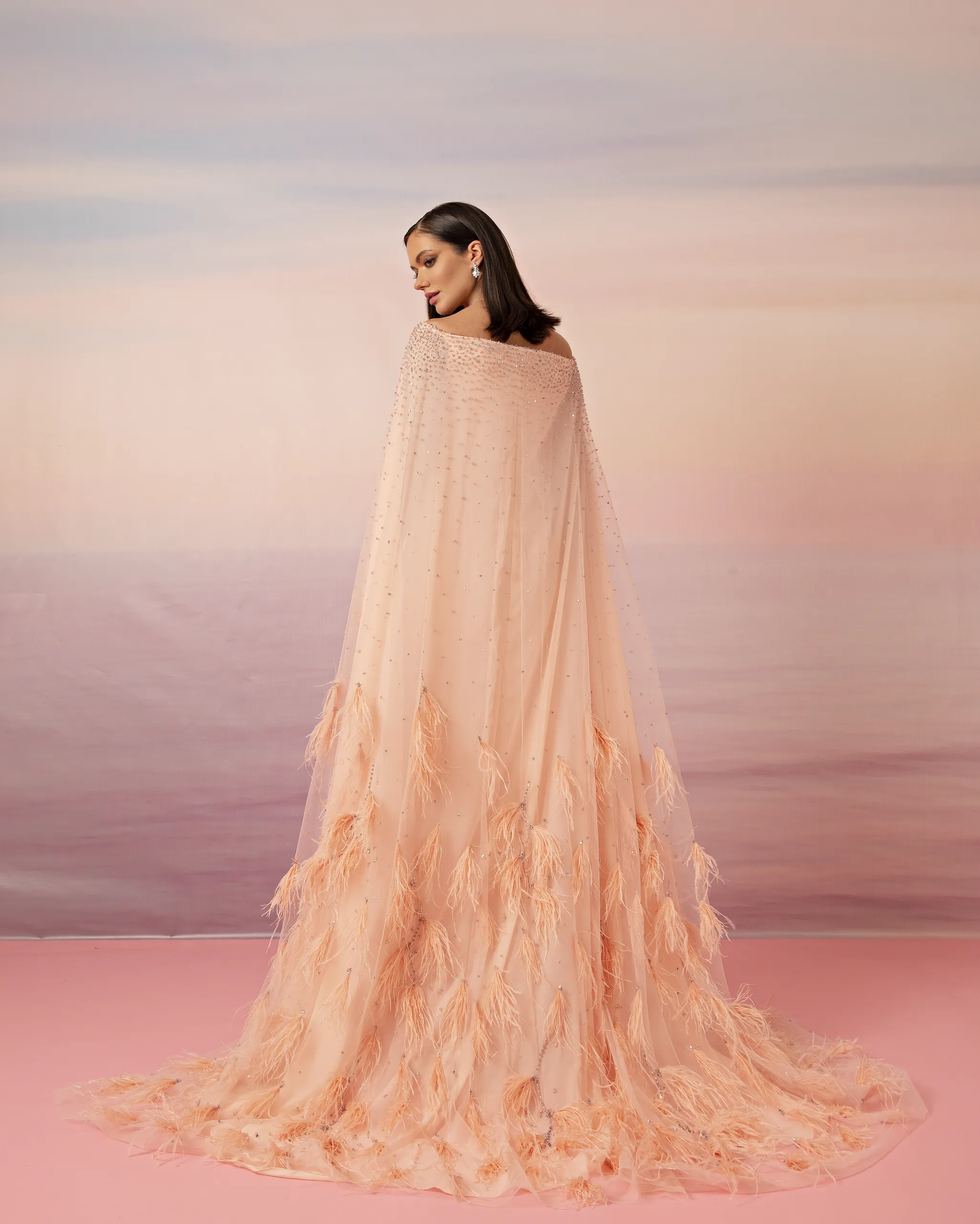 Feather Cape Column Gown - Image 2