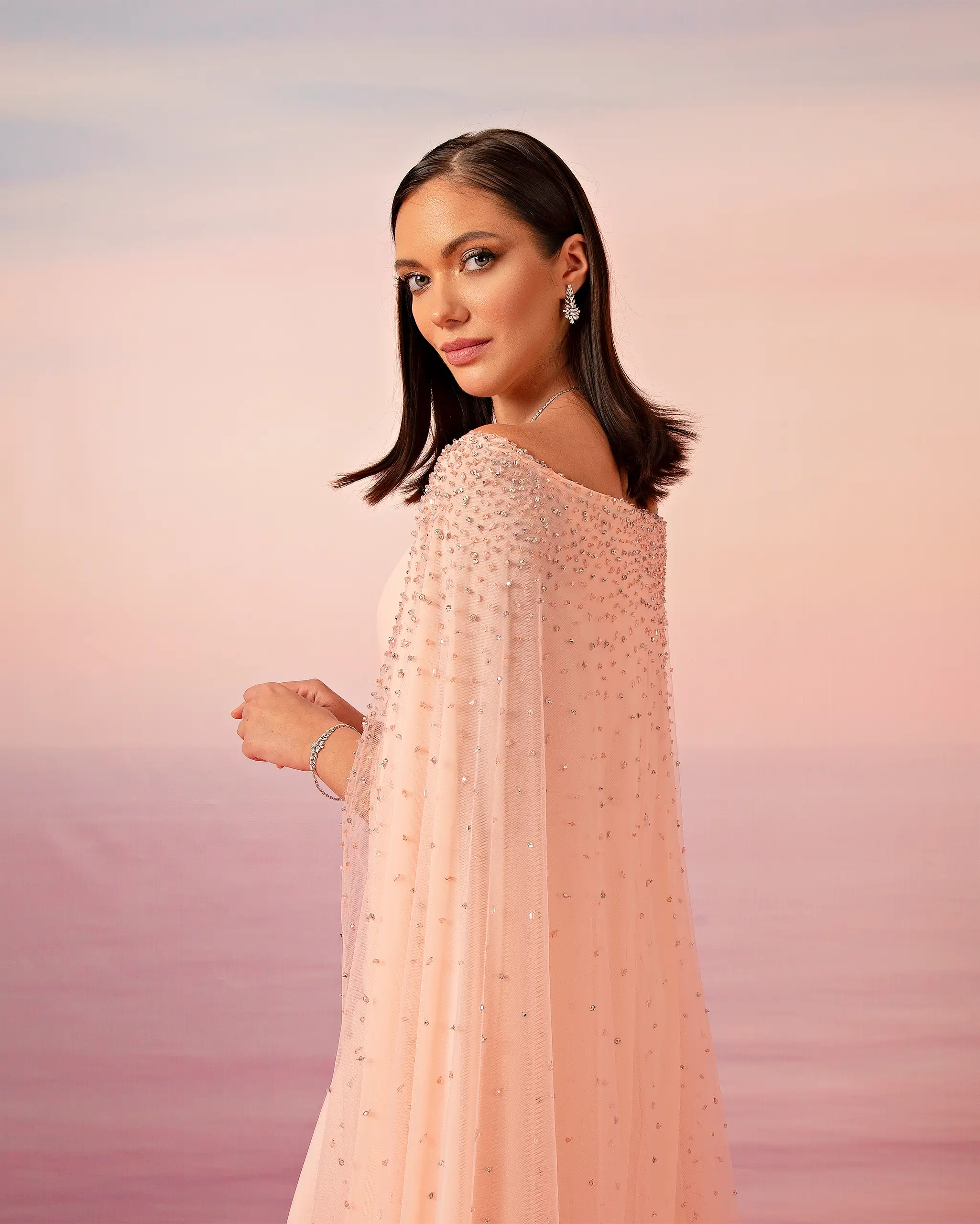 Feather Cape Column Gown - Image 4
