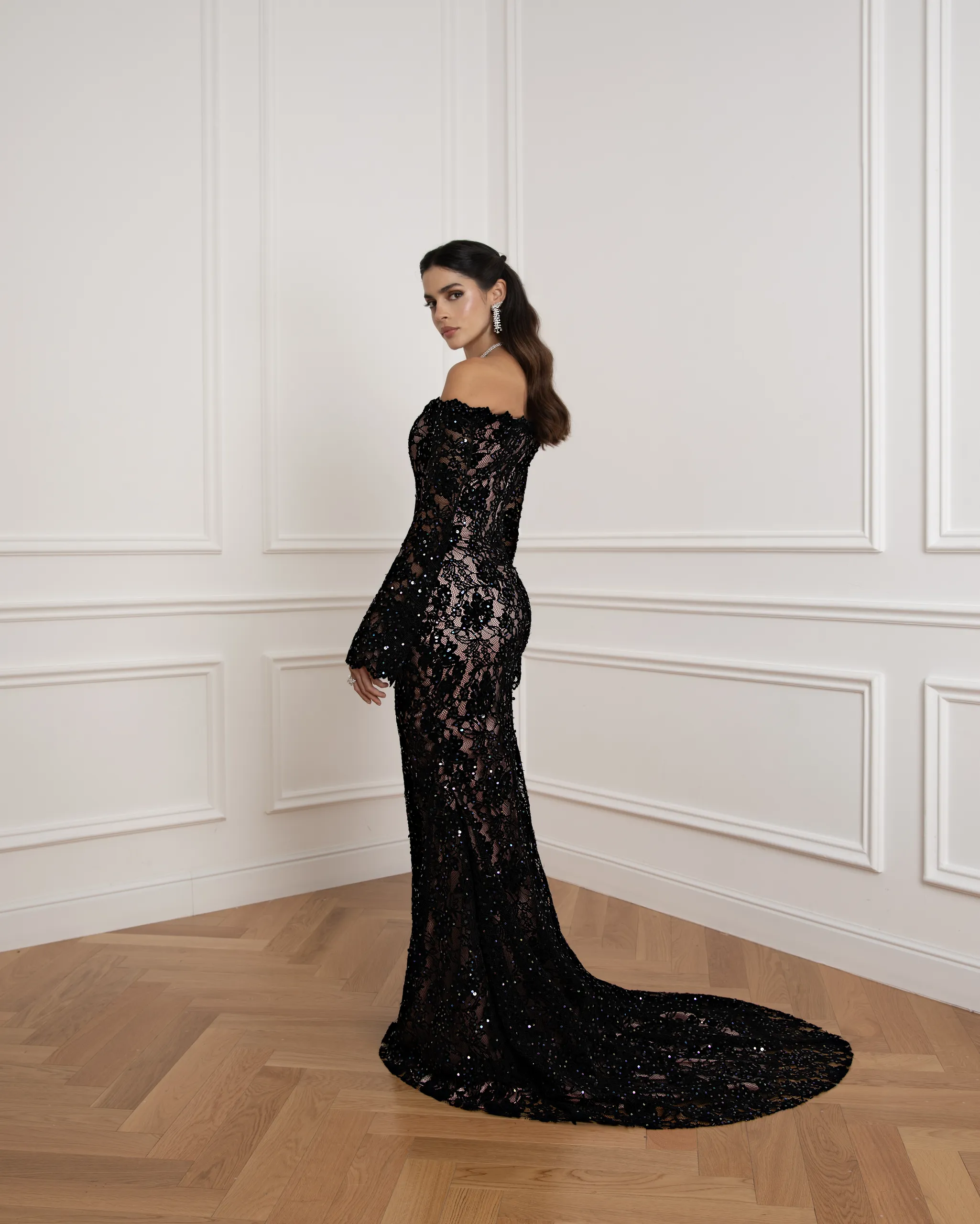 Off-Shoulder Floral Lace Gown - Image 3